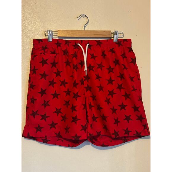 Trunks Surf & Swim Co. Men's Swim Shorts Size L Red W/ Blue Stars - Picture 1 of 5